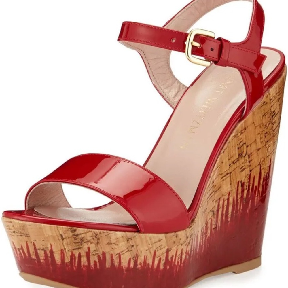 Stuart Weitzman Red Patent Leather Wedges